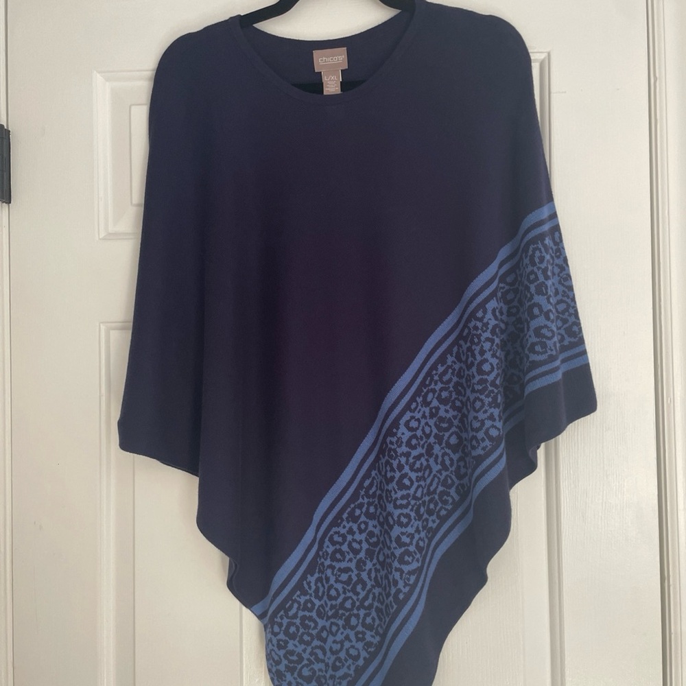 Chico's Dark Blue Poncho with Leopard Pattern